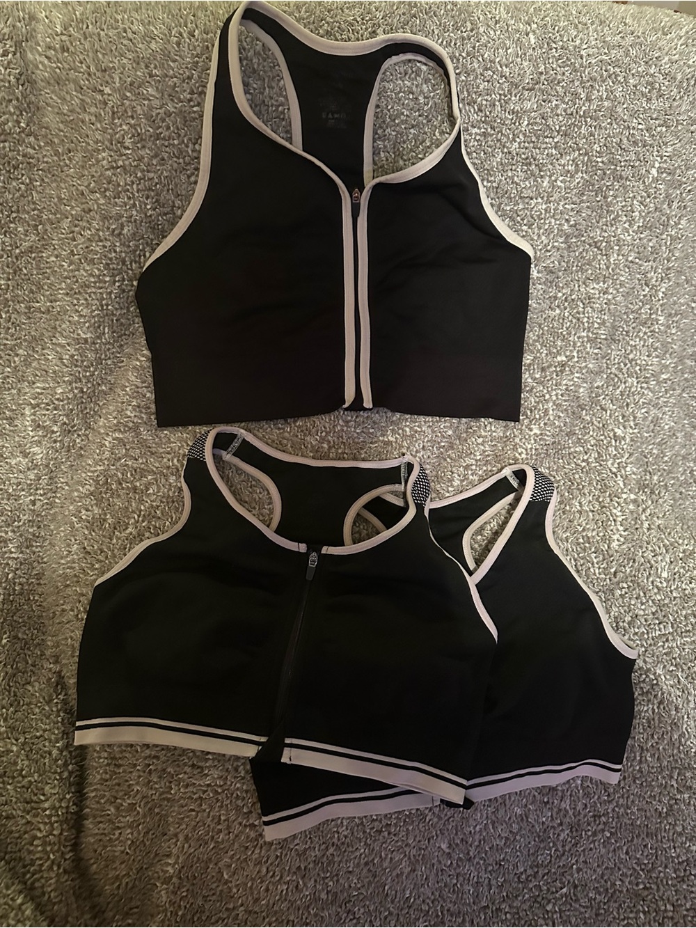 Copper Fit Front-Zip Black Racerback Sports Bra with Light Contrast Trim (3)